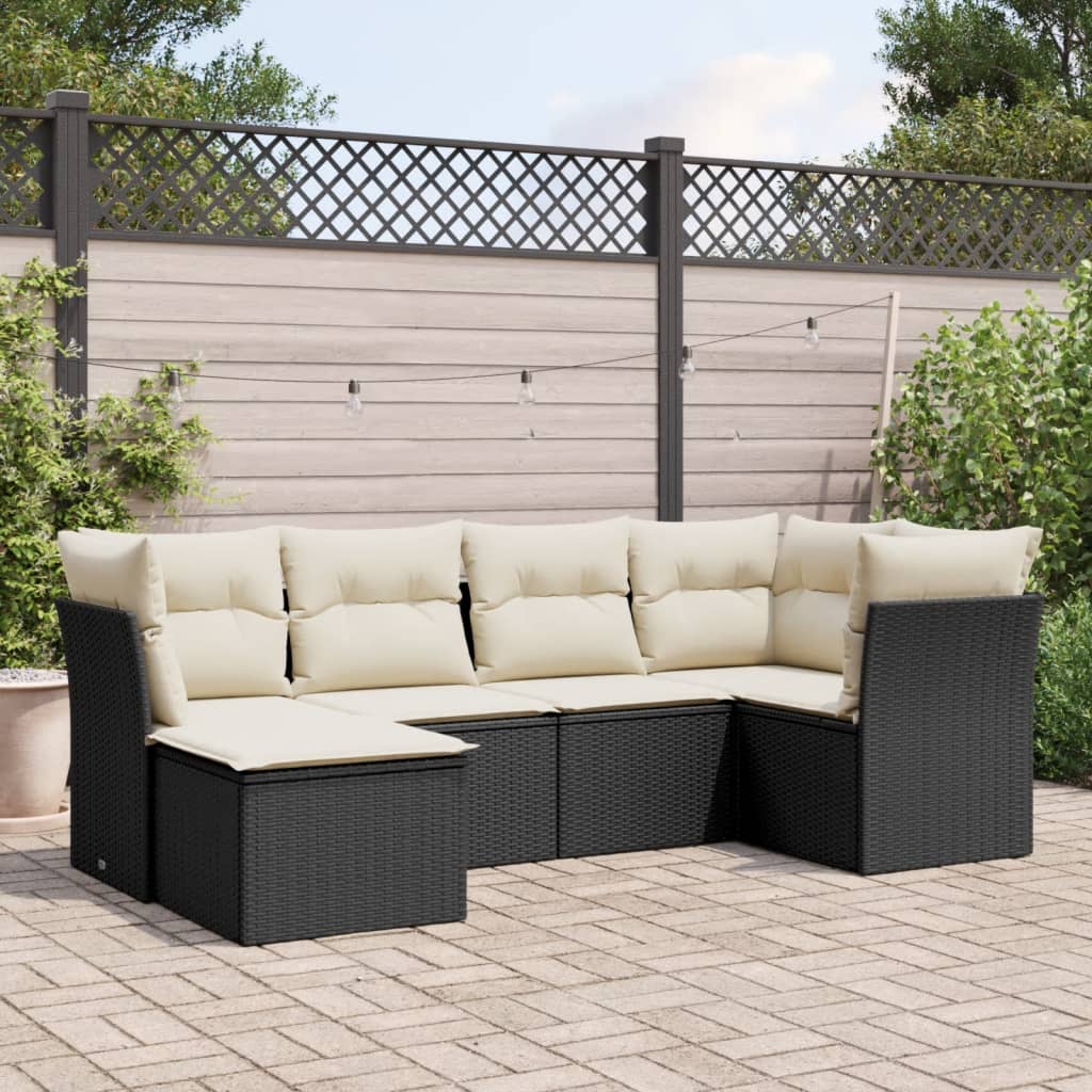 vidaXL 6 Piece Garden Sofa Set with Cushions Black Poly Rattan
