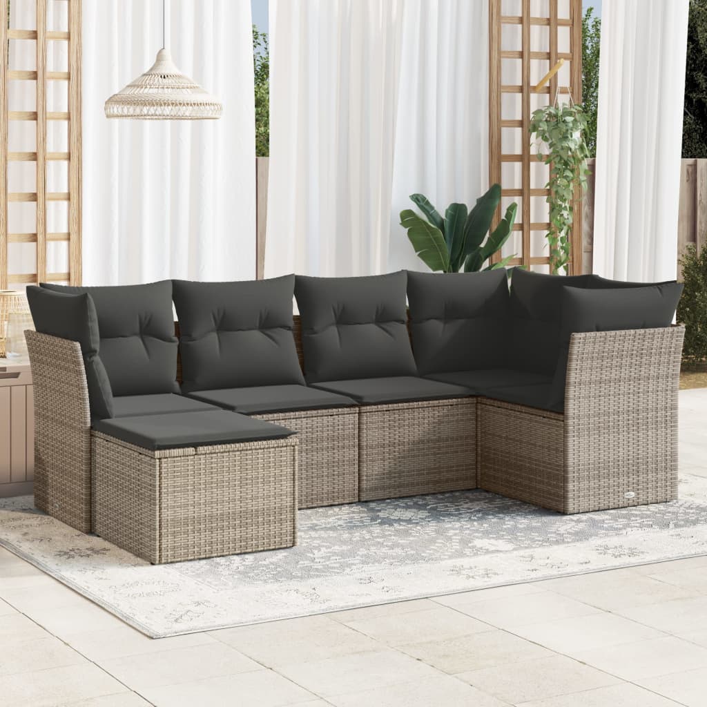 vidaXL 6 Piece Garden Sofa Set with Cushions Grey Poly Rattan