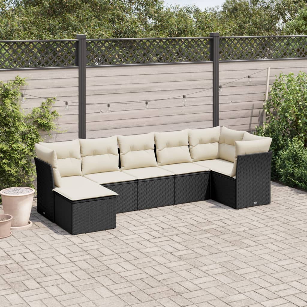 vidaXL 7 Piece Garden Sofa Set with Cushions Black Poly Rattan