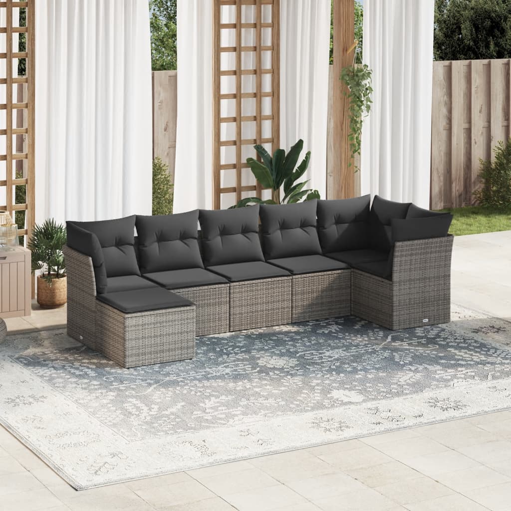 vidaXL 7 Piece Garden Sofa Set with Cushions Grey Poly Rattan