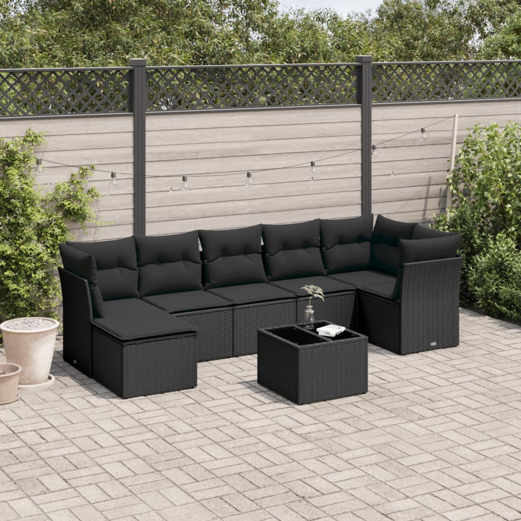 vidaXL 8 Piece Garden Sofa Set with Cushions Black Poly Rattan