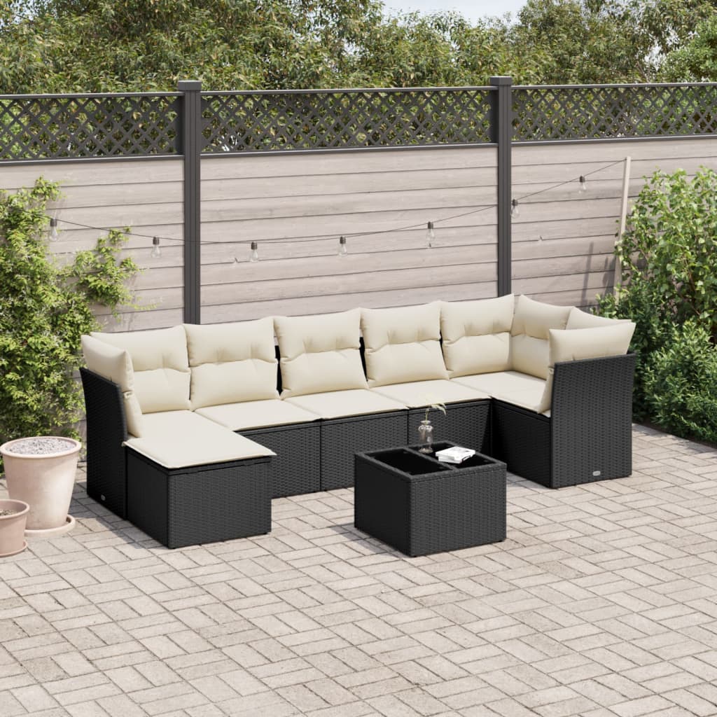 vidaXL 8 Piece Garden Sofa Set with Cushions Black Poly Rattan