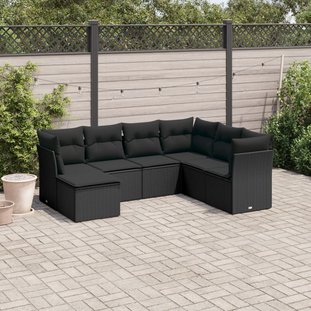 8721012965867_m_en_hd_1 vidaXL 7 Piece Garden Sofa Set with Cushions Black Poly Rattan - Image 1
