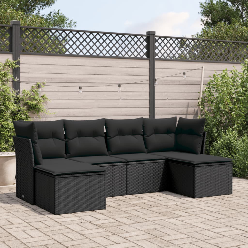 8721012966062_m_en_hd_1 vidaXL 6 Piece Garden Sofa Set with Cushions Black Poly Rattan - Image 1