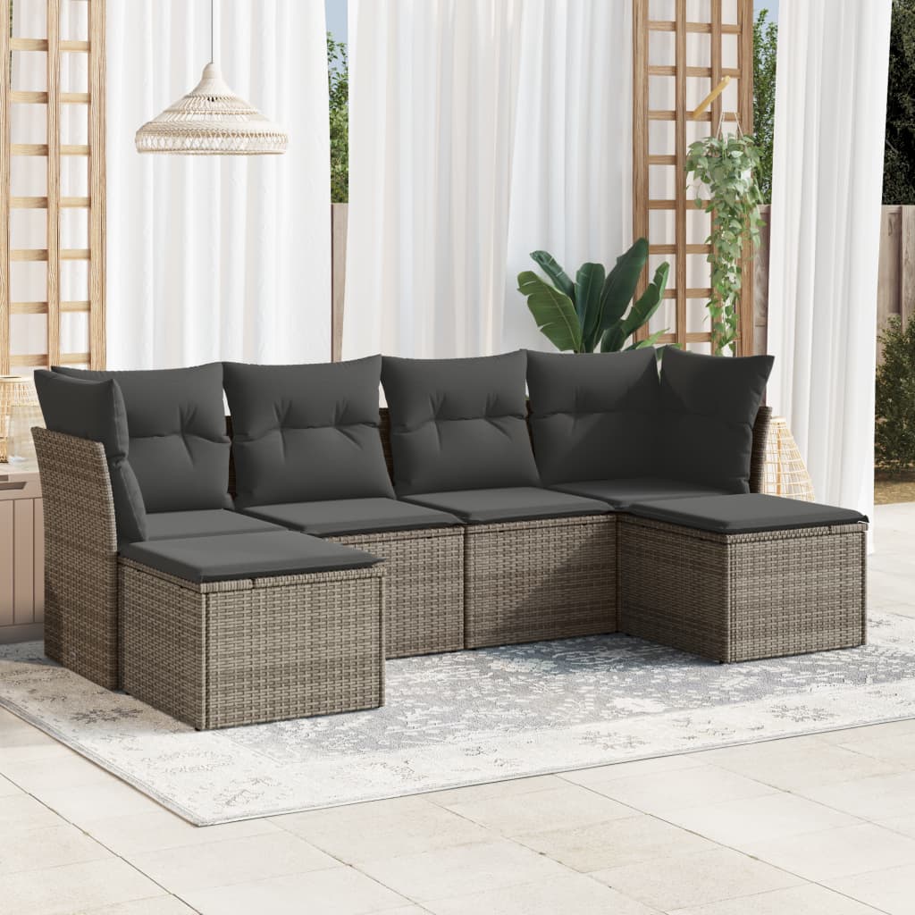 8721012966116_m_en_hd_1 vidaXL 6 Piece Garden Sofa Set with Cushions Grey Poly Rattan - Image 1