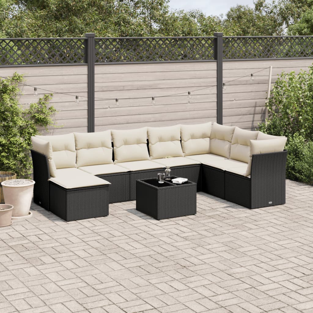 8721012966574_m_en_hd_1 vidaXL 9 Piece Garden Sofa Set with Cushions Black Poly Rattan - Image 1