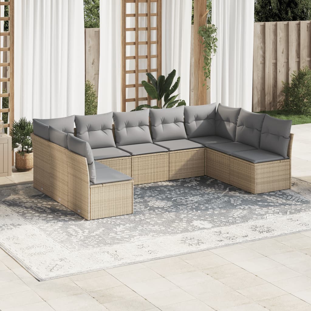 vidaXL 9 Piece Garden Sofa Set with Cushions Beige Poly Rattan