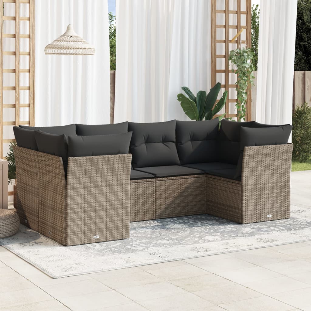 8721012967113_m_en_hd_1 vidaXL 6 Piece Garden Sofa Set with Cushions Grey Poly Rattan - Image 1