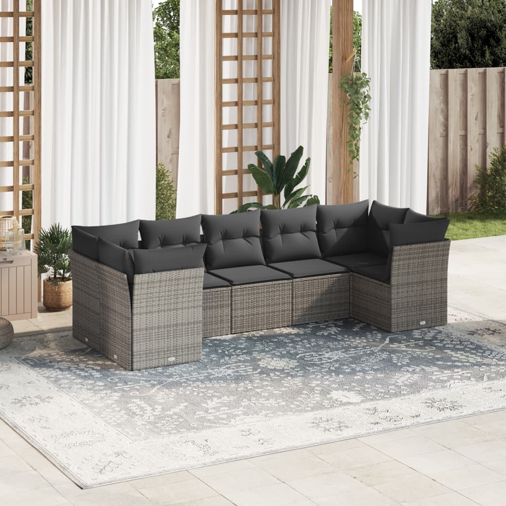 vidaXL 7 Piece Garden Sofa Set with Cushions Grey Poly Rattan