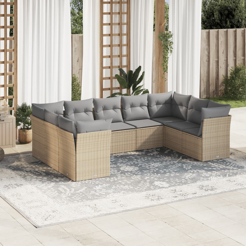 vidaXL 9 Piece Garden Sofa Set with Cushions Beige Poly Rattan