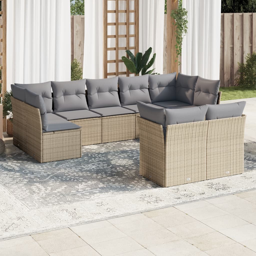 vidaXL 9 Piece Garden Sofa Set with Cushions Beige Poly Rattan