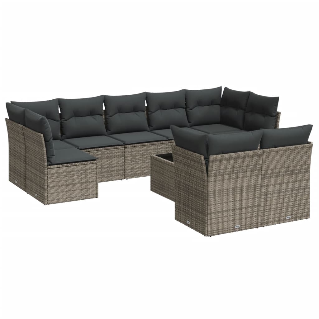 8721012967618_a_en_hd_1 vidaXL 10 Piece Garden Sofa Set with Cushions Grey Poly Rattan - Image 2