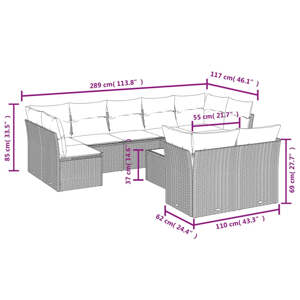 8721012967618_g_en_hd_1 vidaXL 10 Piece Garden Sofa Set with Cushions Grey Poly Rattan - Image 3