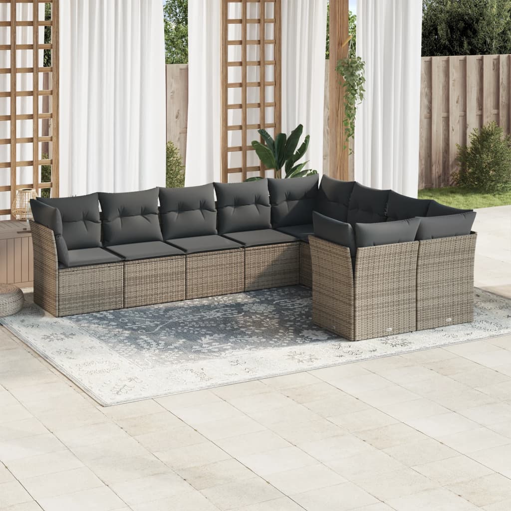 vidaXL 9 Piece Garden Sofa Set with Cushions Grey Poly Rattan