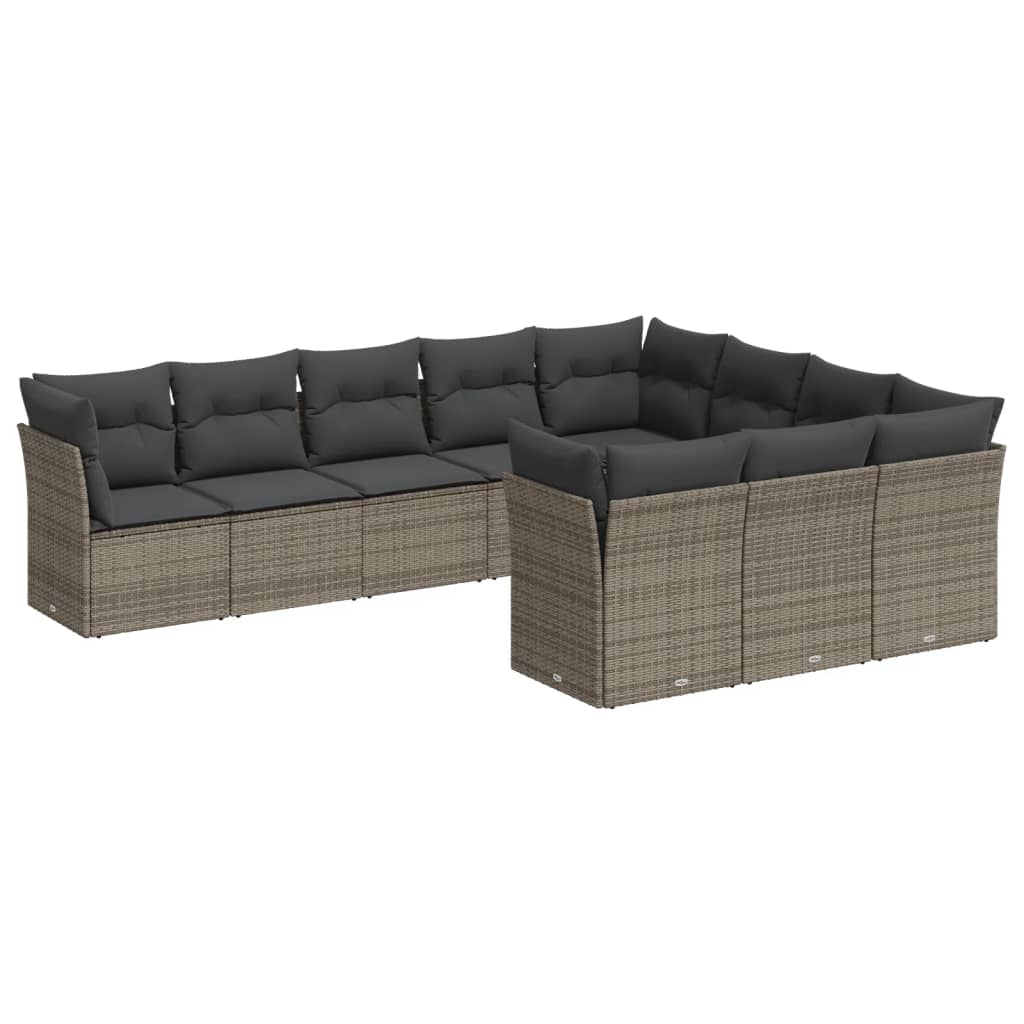 8721012968219_a_en_hd_1 vidaXL 10 Piece Garden Sofa Set with Cushions Grey Poly Rattan - Image 2