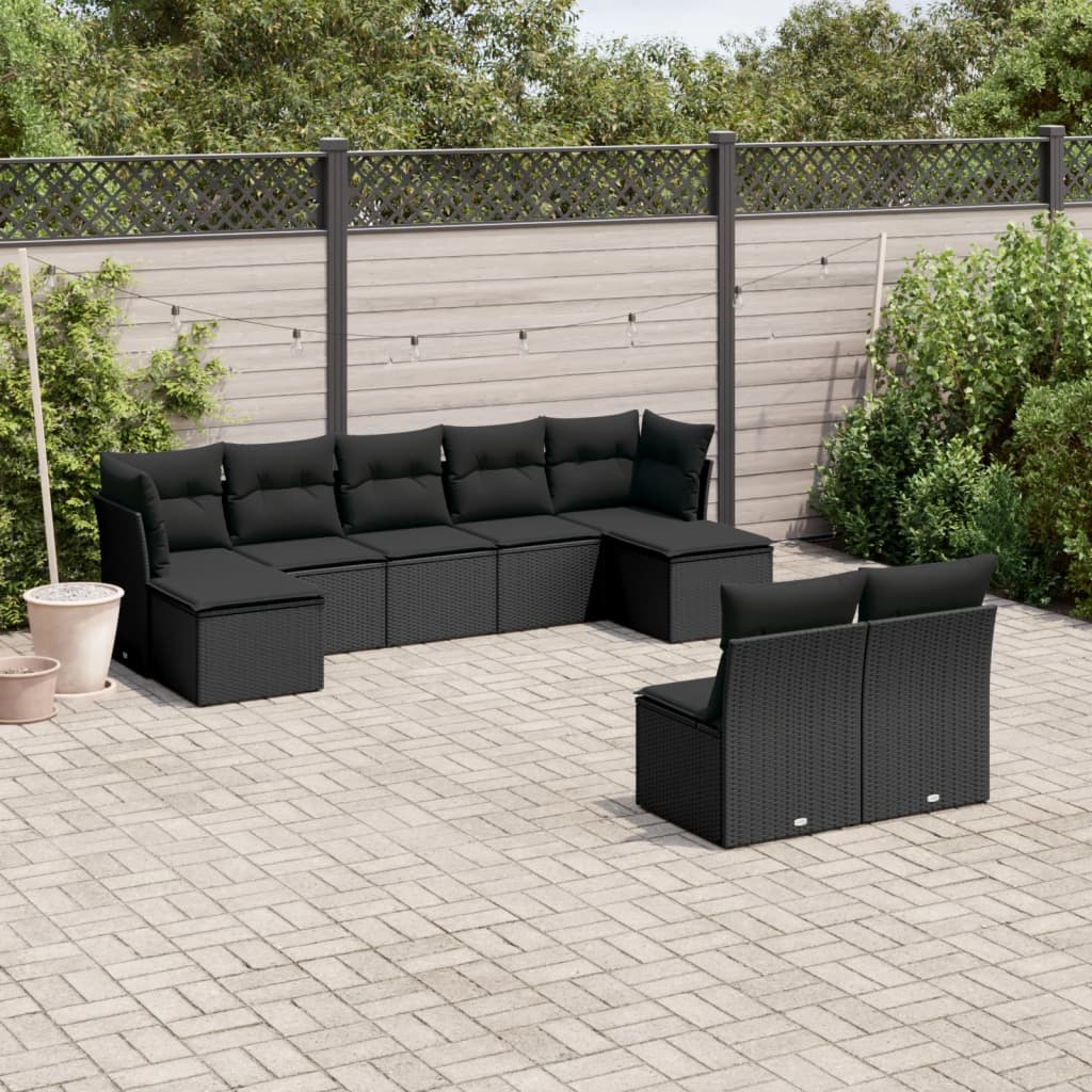 8721012968660_m_en_hd_1 vidaXL 9 Piece Garden Sofa Set with Cushions Black Poly Rattan - Image 1