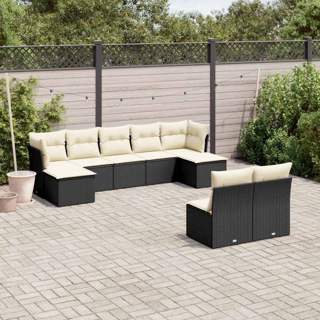 8721012968677_m_en_hd_1 vidaXL 9 Piece Garden Sofa Set with Cushions Black Poly Rattan - Image 1