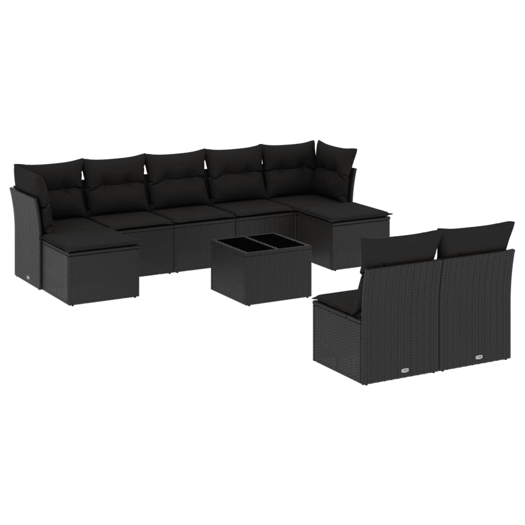 8721012968769_a_en_hd_1 vidaXL 10 Piece Garden Sofa Set with Cushions Black Poly Rattan - Image 2