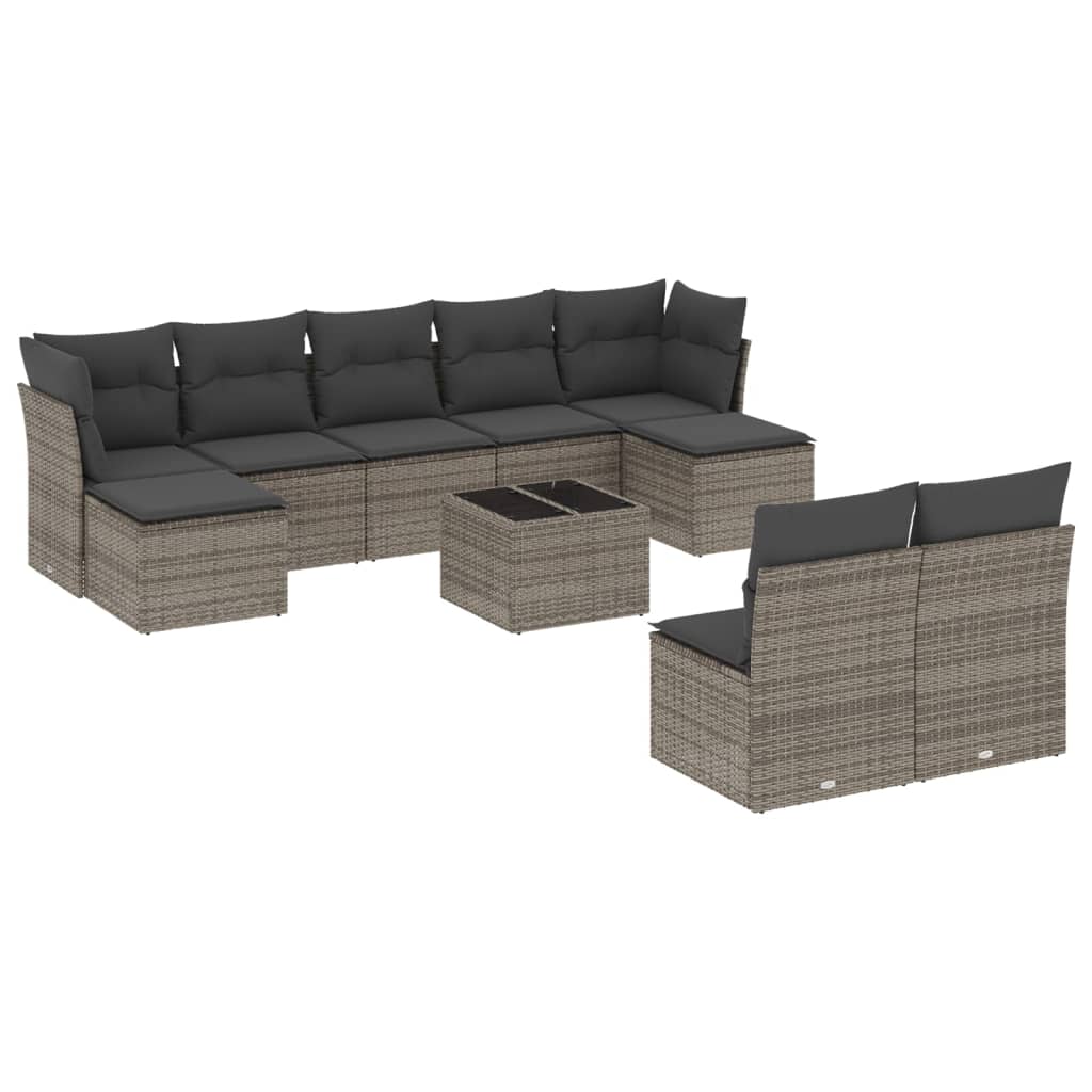 8721012968813_a_en_hd_1 vidaXL 10 Piece Garden Sofa Set with Cushions Grey Poly Rattan - Image 2