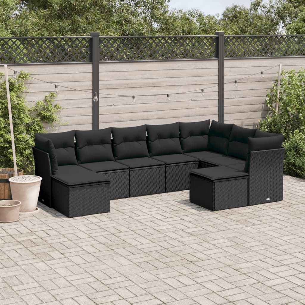 8721012971660_m_en_hd_1 vidaXL 9 Piece Garden Sofa Set with Cushions Black Poly Rattan - Image 1