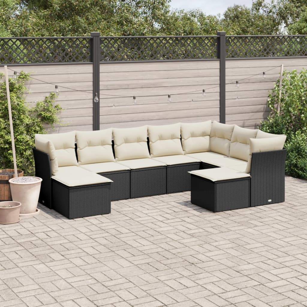 8721012971677_m_en_hd_1 vidaXL 9 Piece Garden Sofa Set with Cushions Black Poly Rattan - Image 1