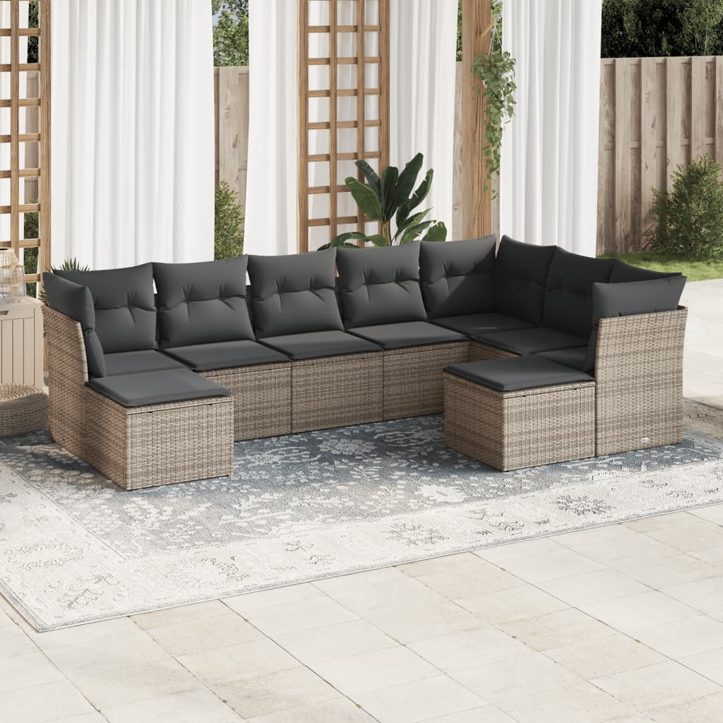 8721012971714_m_en_hd_1 vidaXL 9 Piece Garden Sofa Set with Cushions Grey Poly Rattan - Image 1
