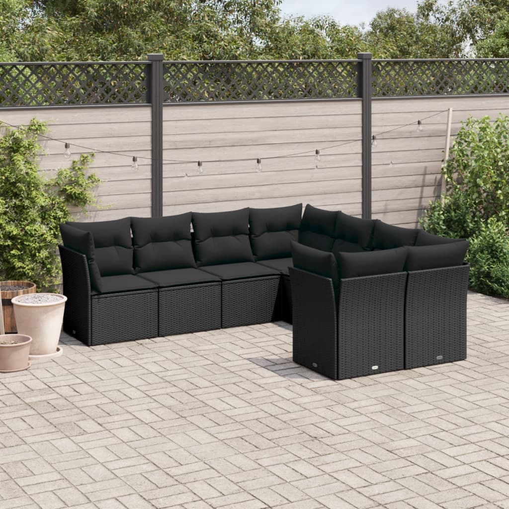 vidaXL 8 Piece Garden Sofa Set with Cushions Black Poly Rattan