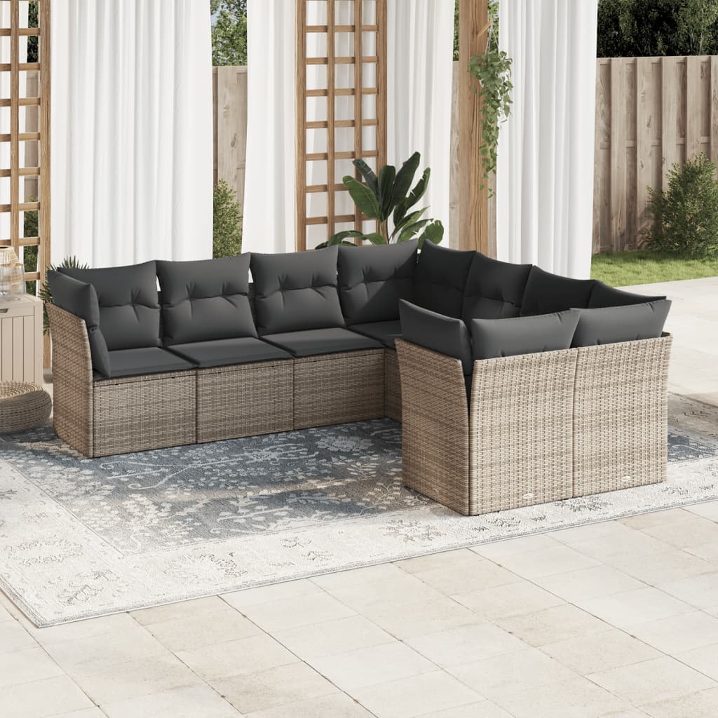 8721012971912_m_en_hd_1 vidaXL 8 Piece Garden Sofa Set with Cushions Grey Poly Rattan - Image 1