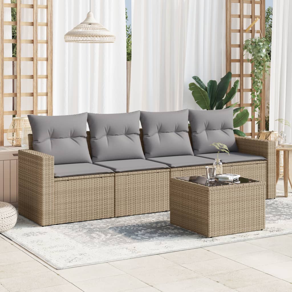 8721012972803_m_en_hd_1 vidaXL 5 Piece Garden Sofa Set with Cushions Beige Poly Rattan - Image 1