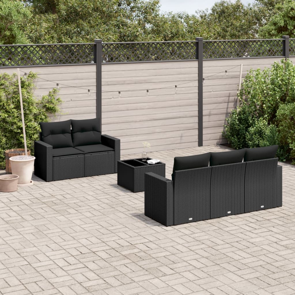 vidaXL 6 Piece Garden Sofa Set with Cushions Black Poly Rattan
