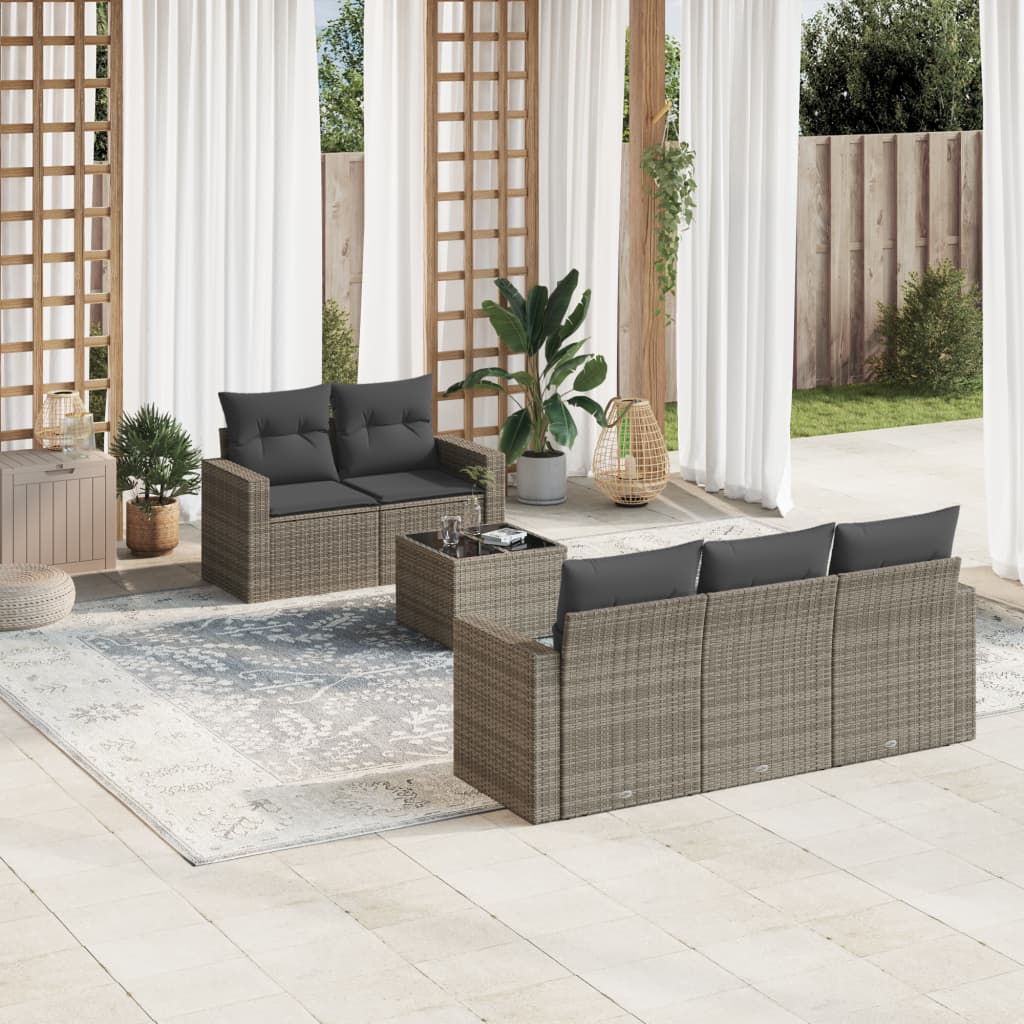 vidaXL 6 Piece Garden Sofa Set with Cushions Grey Poly Rattan