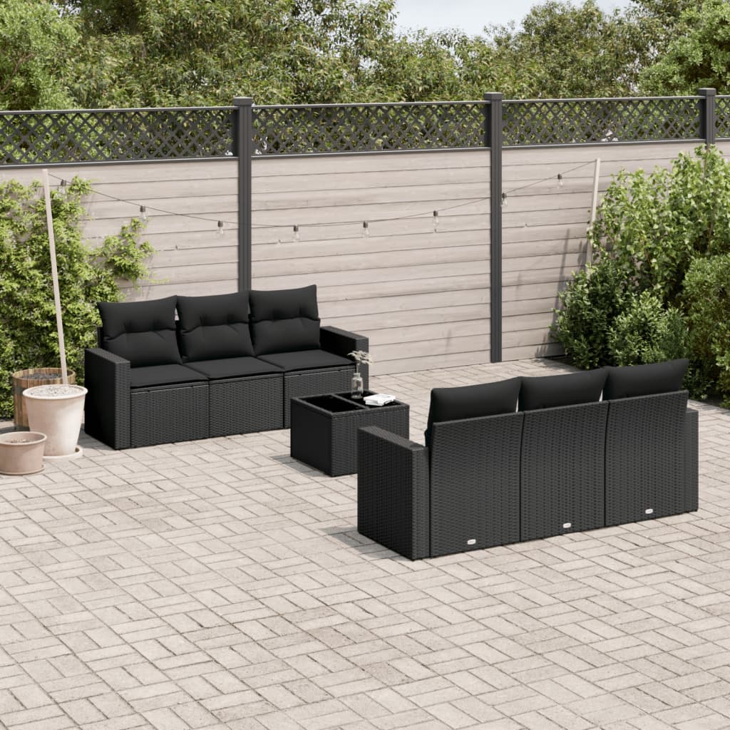 vidaXL 7 Piece Garden Sofa Set with Cushions Black Poly Rattan