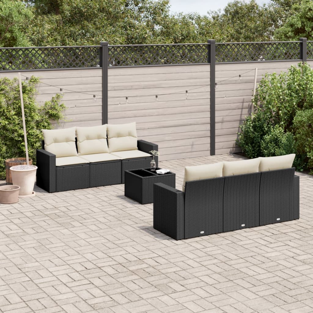 vidaXL 7 Piece Garden Sofa Set with Cushions Black Poly Rattan