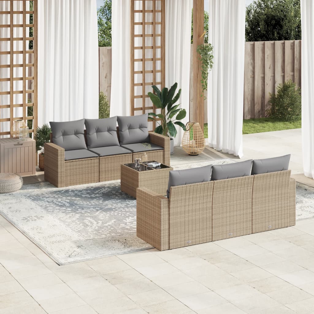 vidaXL 7 Piece Garden Sofa Set with Cushions Beige Poly Rattan