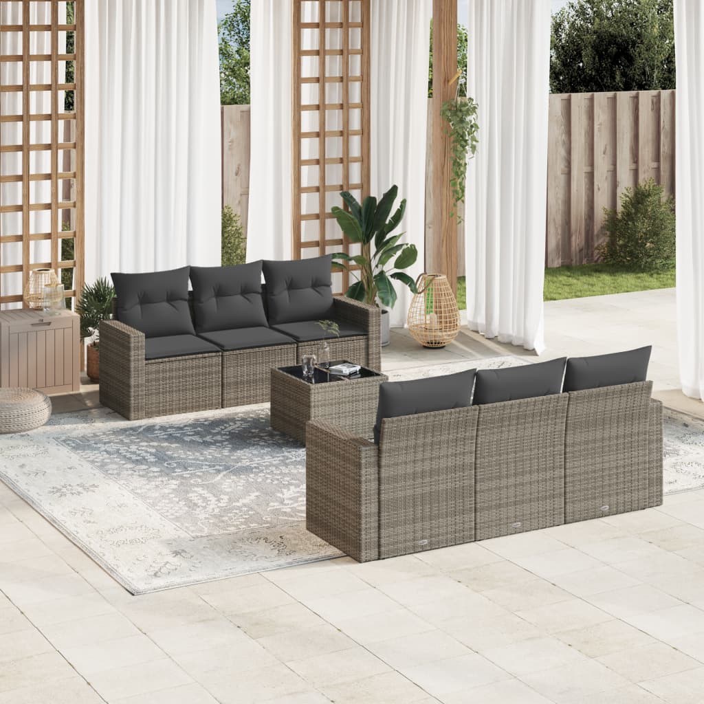 vidaXL 7 Piece Garden Sofa Set with Cushions Grey Poly Rattan
