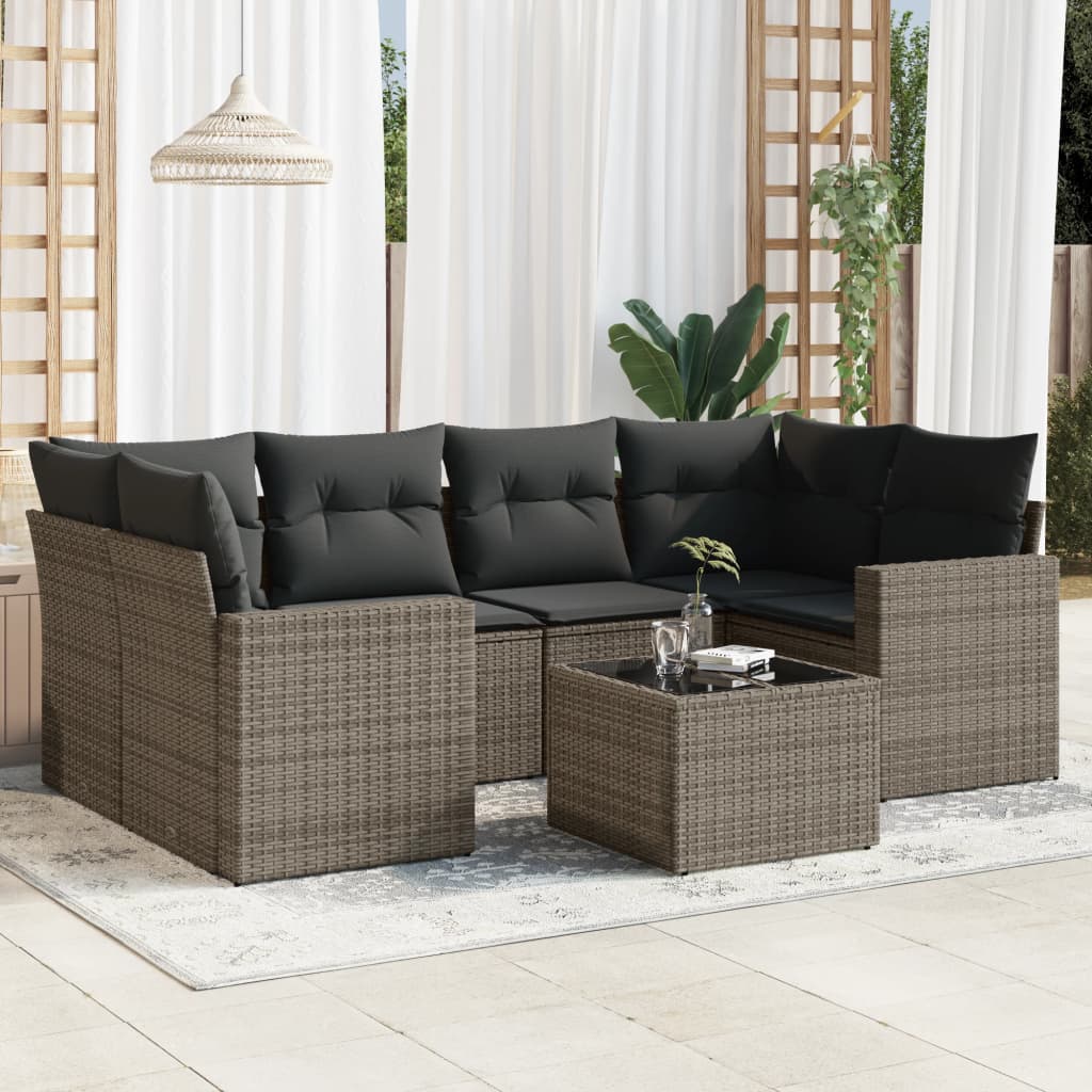 vidaXL 7 Piece Garden Sofa Set with Cushions Grey Poly Rattan