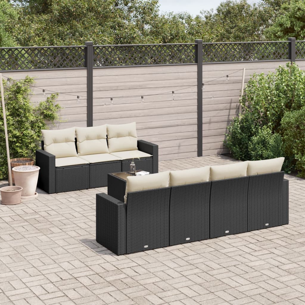 vidaXL 8 Piece Garden Sofa Set with Cushions Black Poly Rattan