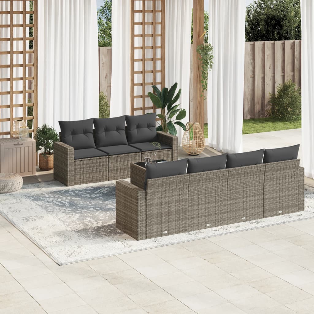 vidaXL 8 Piece Garden Sofa Set with Cushions Grey Poly Rattan