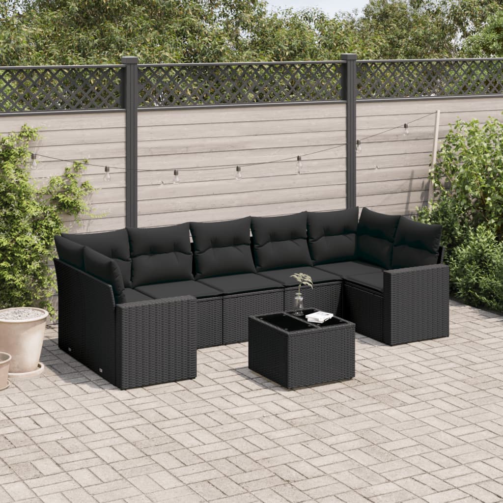 vidaXL 8 Piece Garden Sofa Set with Cushions Black Poly Rattan