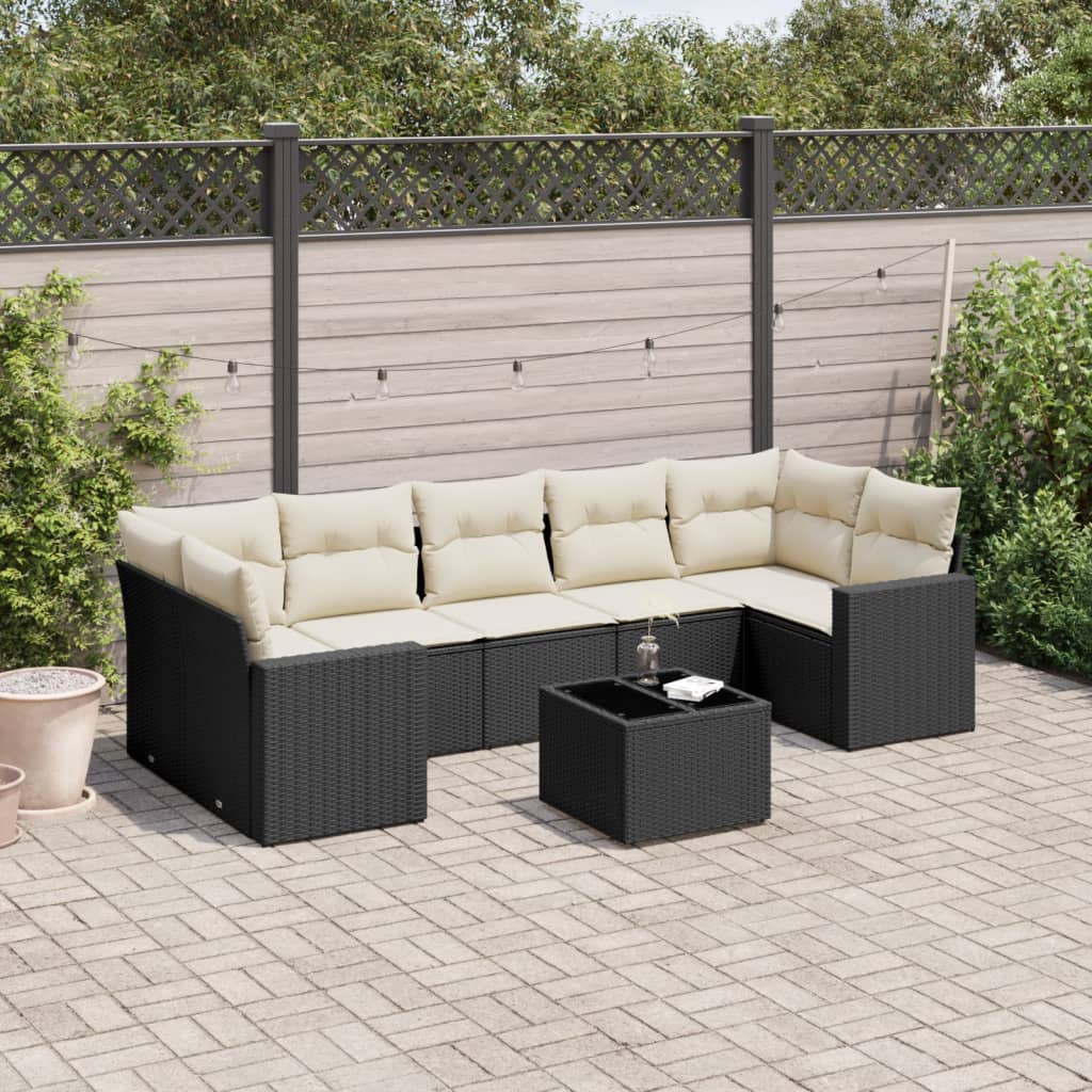 vidaXL 8 Piece Garden Sofa Set with Cushions Black Poly Rattan