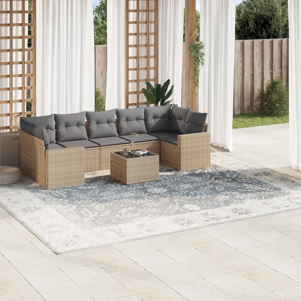 vidaXL 8 Piece Garden Sofa Set with Cushions Beige Poly Rattan