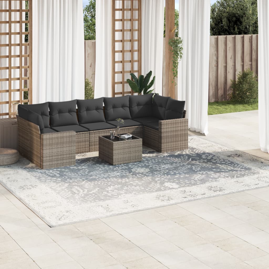 vidaXL 8 Piece Garden Sofa Set with Cushions Grey Poly Rattan