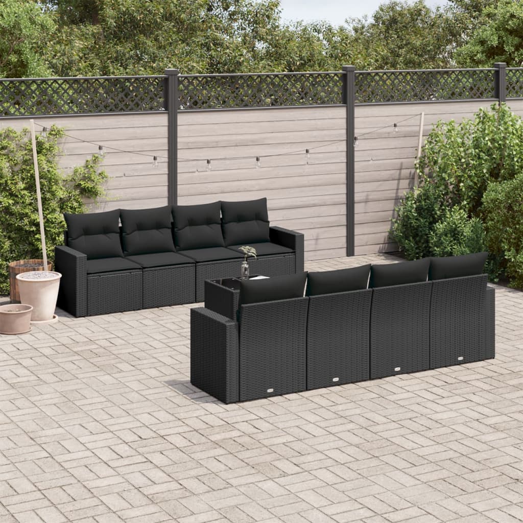 vidaXL 9 Piece Garden Sofa Set with Cushions Black Poly Rattan