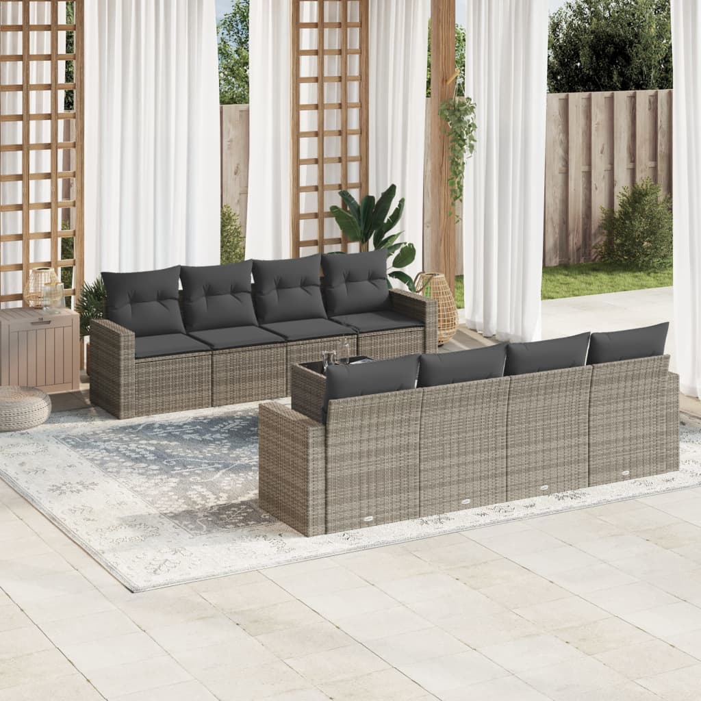 8721012973411_m_en_hd_1 vidaXL 9 Piece Garden Sofa Set with Cushions Grey Poly Rattan - Image 1