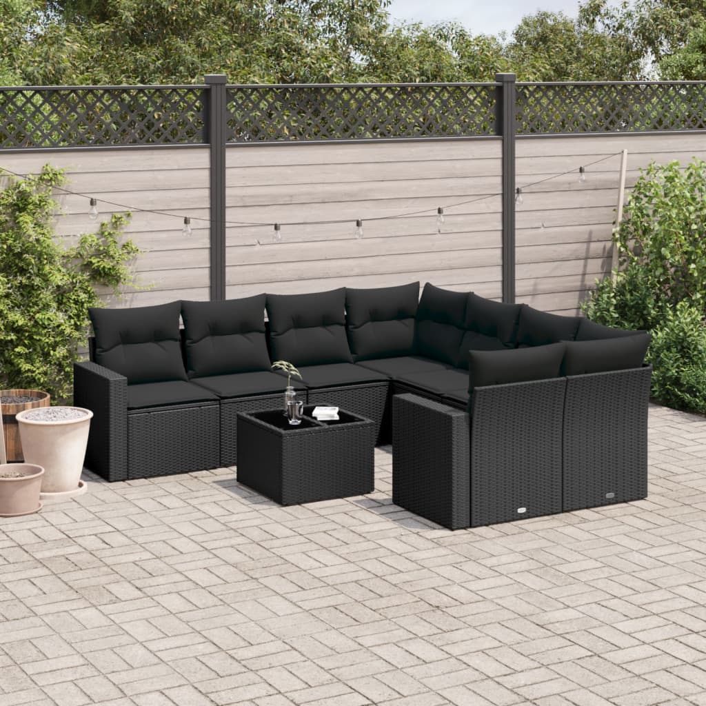 8721012973466_m_en_hd_1 vidaXL 9 Piece Garden Sofa Set with Cushions Black Poly Rattan - Image 1