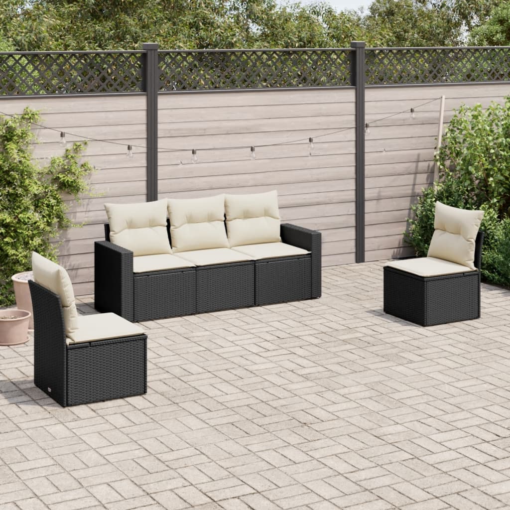 8721012973770_m_en_hd_1 vidaXL 5 Piece Garden Sofa Set with Cushions Black Poly Rattan - Image 1