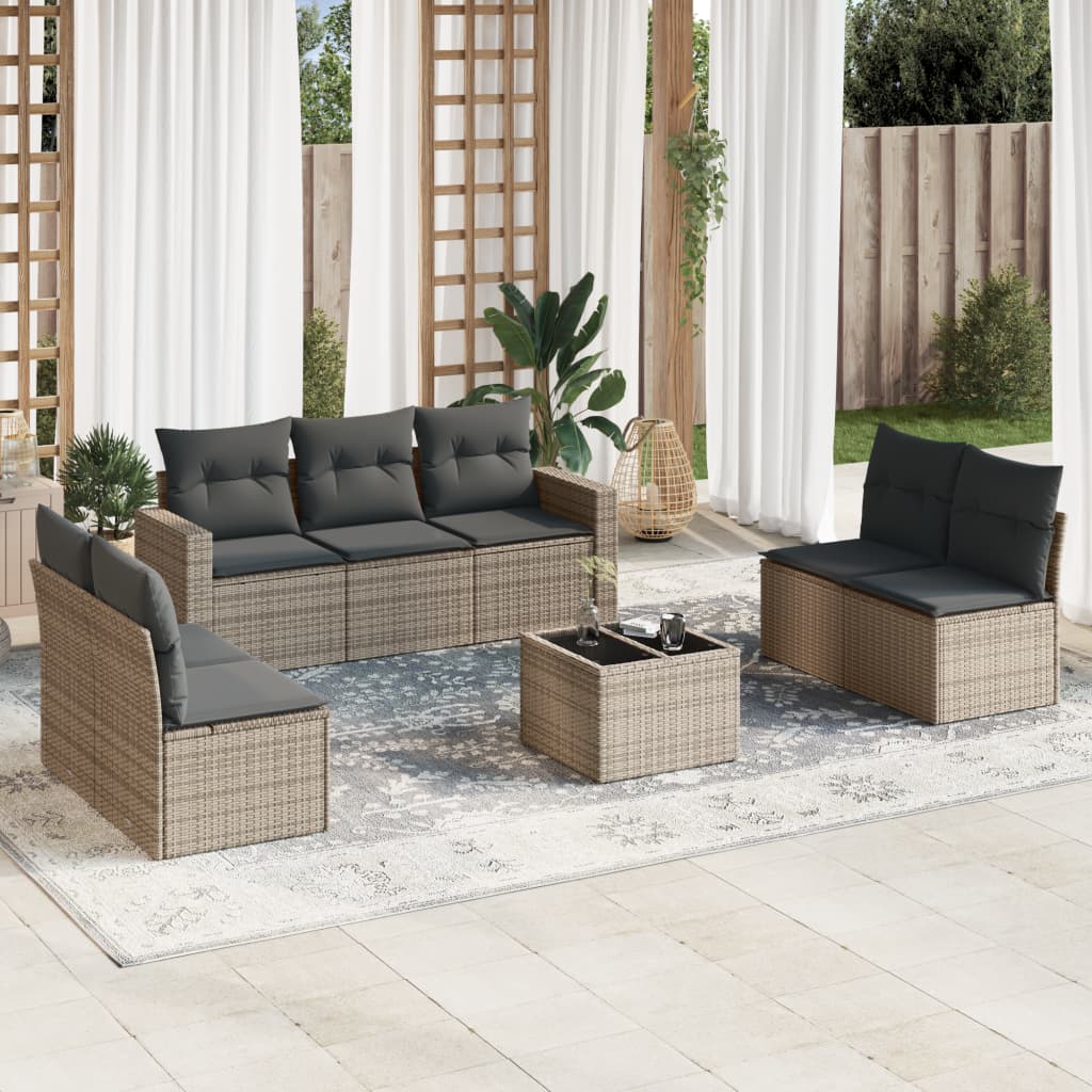 8721012974319_m_en_hd_1 vidaXL 8 Piece Garden Sofa Set with Cushions Grey Poly Rattan - Image 1