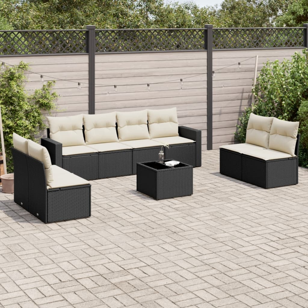 8721012974470_m_en_hd_1 vidaXL 9 Piece Garden Sofa Set with Cushions Black Poly Rattan - Image 1