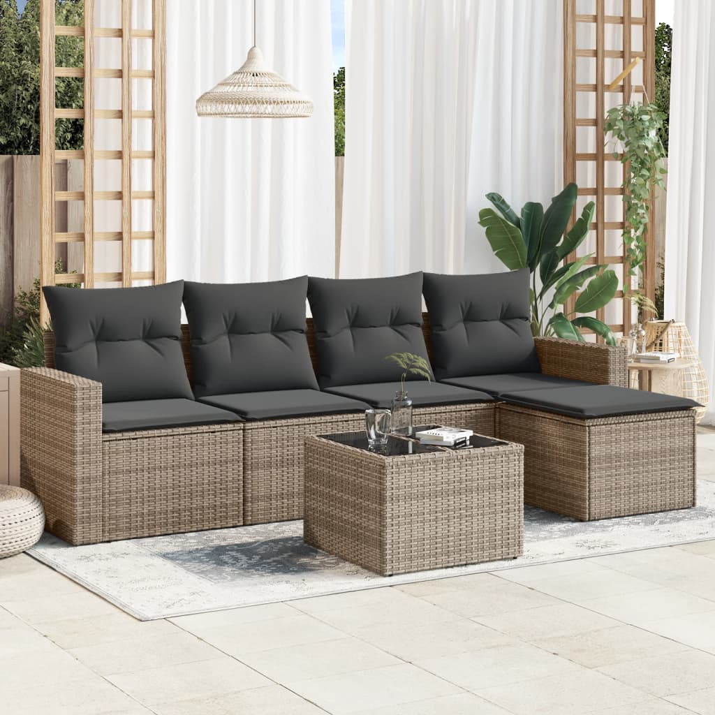 8721012974913_m_en_hd_1 vidaXL 6 Piece Garden Sofa Set with Cushions Grey Poly Rattan - Image 1