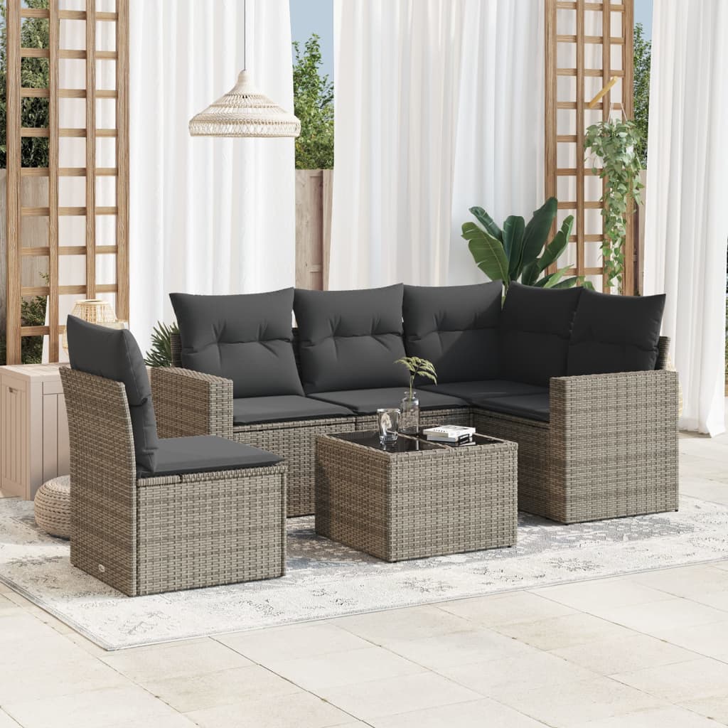8721012975712_m_en_hd_1 vidaXL 6 Piece Garden Sofa Set with Cushions Grey Poly Rattan - Image 1